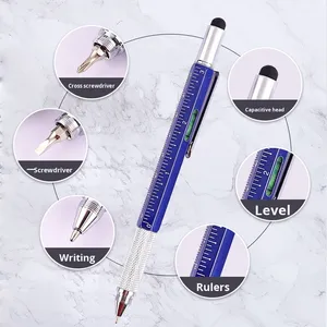 6 in 1 multi-fungsi menulis logam pintar sentuh pena untuk Stylus kepala ganda alat obeng & penggaris skala 1.0mm Logo pena - Product Image 2