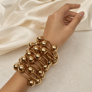 Nouvelle Arrivée Mode Vente en Gros à Prix Abordable Nouveaux Bracelets Élastiques en Or 18 carats avec Boules Style Punk pour Femme, Bracelets Joncs Massifs en Argent - Product Image 1
