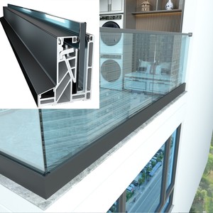 Canale a U in alluminio per ringhiera in vetro <span class=keywords><strong>con</strong></span> blocco filettato superiore e fissaggio triangolare a doppia fila di viti per balconi e scale. - Product Image 1