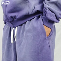 Fabricant de vêtements de rue personnalisés pour hommes surdimensionnés, délavés à l'acide, ensemble 2 pièces de short de survêtement à fermeture éclair et à capuche pour hommes et enfants