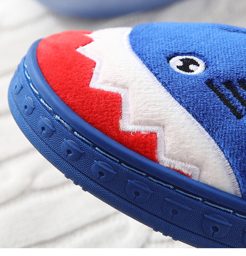 Children's Cotton Slippers Cartoon Shark Indoor Non-slip Warm Household Kids Plush Slippers