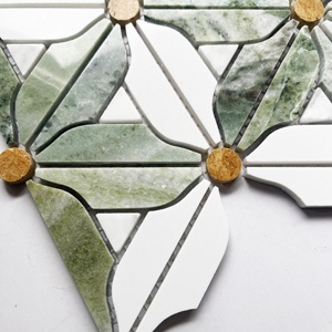 Mosaïque moderne en marbre à motifs floraux, incrustation en laiton, pour crédence <span class=keywords><strong>de</strong></span> cuisine, mur <span class=keywords><strong>de</strong></span> <span class=keywords><strong>salle</strong></span> <span class=keywords><strong>de</strong></span> <span class=keywords><strong>bain</strong></span>, usage hôtelier - Product Image 4