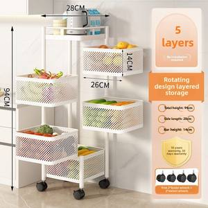 Organisateur de collations en fil d'acier au carbone multicouche Support de <span class=keywords><strong>rangement</strong></span> de cuisine au sol avec panier rotatif Aucune installation requise - Product Image 6