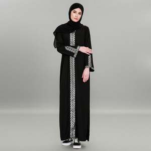 K384 Pakaian Muslim Lengan Panjang Terlaris, Gamis Islami Polos Hitam, Gaun Abaya Sederhana - Product Image 1