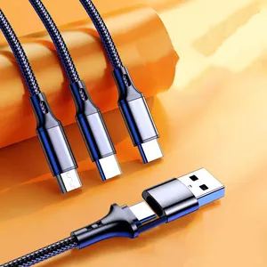 Pengisi daya ponsel multifungsi, kabel pengisian daya ponsel nilon multi fungsi 4 in 1, kabel Data pengisian daya USB c tipe-c