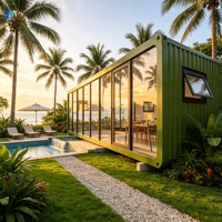 Maison conteneur modulaire en structure acier avec murs en verre respirants, design moderne pour hôtels, villas et centres de villégiature en bord de mer