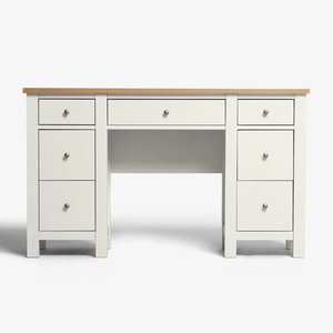 Table de maquillage de style minimaliste personnalisée, en bois massif peint en <span class=keywords><strong>blanc</strong></span>, placage de chêne, design <span class=keywords><strong>plat</strong></span>, console à 7 tiroirs, coiffeuse - Product Image 5