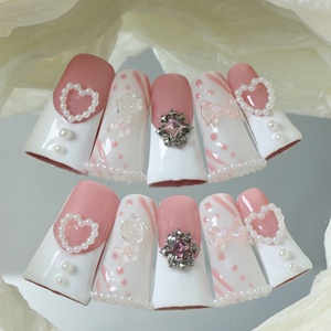 Precio de fábrica al por mayor, uñas postizas de lujo de acrílico con diseño de estrella y mariposa, de cobertura completa, hechas a mano, con forma de pico de pato. - Product Image 2