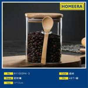 All'ingrosso 10x15cm vaso di vetro borosilicato alto coperchio di bambù cucchiaio 370g trasparente per biscotti sottaceto 150ml 250ml capacità 500ml - Product Image 1