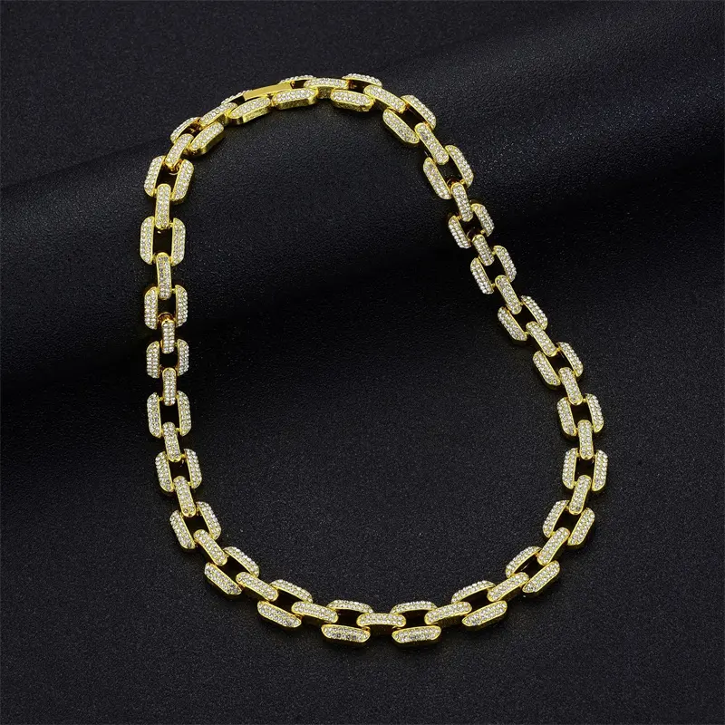 Fashion Classic Hip Hop Style Jewelry Inlaid Rhinestone 12mm Cuban Link Chain Necklace For Men Cuban Chain Choker