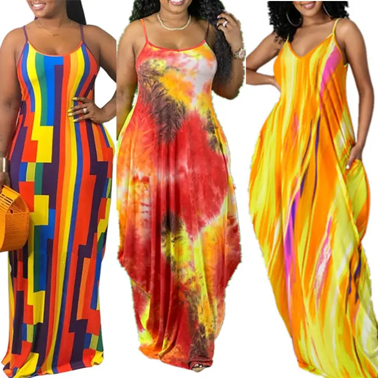 Commercio all'ingrosso no moq abiti donna casual estate maxi abiti 2021 abiti da donna estate sexy tie dye abiti casual lunghi