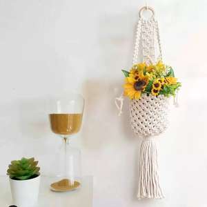 Porte-fleurs suspendu en macramé bohème avec anneau en bois, panier mural en corde de coton fait à la main pour fleurs séchées et artificielles, décoration intérieure - Product Image 3