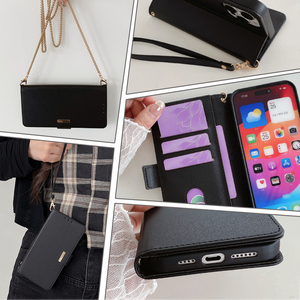 Sac à bandoulière pour femme grande capacité avec miroir, chaîne en métal, antichoc, motif lychee, étui pour téléphone portable en cuir PU - Product Image 2