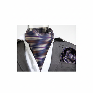 Purple Striped Jacquard Square Scarf & Handkerchief Set for Men One Size Elegant Floral Patterned <b>Accessories</b> - Product Image 2
