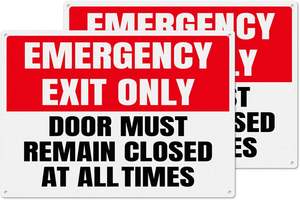 Solo la porta di uscita di emergenza deve rimanere sempre chiusa segno 14*10 pollici fori preforati avviso di avvertimento in alluminio impermeabile - Product Image 2