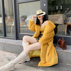 <span class=keywords><strong>Manteau</strong></span> mi-long en fausse fourrure de vison et velours, coupe ample, col blazer, pour femme, vente en gros d'usine - Product Image 1