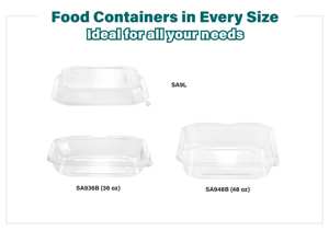 Recipientes desechables de plástico PET de dos piezas para alimentos, diseño de concha para ensaladas, delicatessen y más reciclables, 36oz - Product Image 1