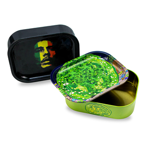 Custom Logo New Design 18*14Cm Metal Tin Stash Box Rolling Tray With Storage Box