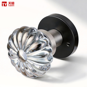 Tianyi Matte <b>Black</b> Clear Crystal <b>Door</b> <b>Knob</b> Round Rosette Fluted Glass Interior Room Luxury Wooden Handle Locksets - Product Image 1