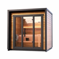 Sauna de Vapor Húmedo Moderna Personalizada para Exteriores, de Leña, para 4 Personas, con Ducha, Control por Computadora, Ventanas Transom, 6KW