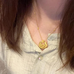 Collana in Titanio Dorato con Ciondolo Traforato Portafortuna, Prosperità e Longevità, Nuovo Stile <span class=keywords><strong>Punk</strong></span> Cinese 2026 per Donna - Product Image 5