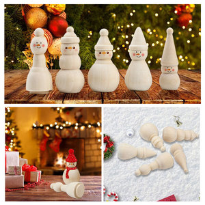 Adorno de Marioneta de Muñeco de Nieve Navideño de Madera Natural Ecológica, Muñeco de Madera Pintado para Niños, en Blanco, Venta al por Mayor - Product Image 4