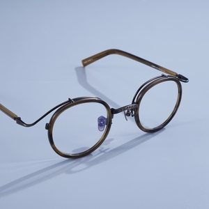 Vintage Round Metal Acetate Combo Eyeglass <b>Frame</b> Men Women Retro Carved Bridge Optical Glasses Custom Prescription Eyewear - Product Image 4