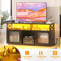 Meuble TV moderne 65+ pouces en bois écologique multifonctionnel pour salon, centre de divertissement TV avec éclairage LED et station de charge
