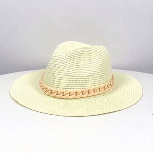 Wholesale Female Summer Sun <b>Straw</b> <b>Hats</b> Jazz <b>Hat</b> Beach <b>Straw</b> Panama Fedora <b>Hat</b> with Chain - Product Image 2