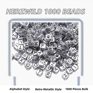 HERZWILD <span class=keywords><strong>1000</strong></span>개 블랙 알파벳 실버 버킷 비즈 메탈릭 레트로 사각 비즈 클래식 스타일 쥬얼리 제작용 - Product Image 2