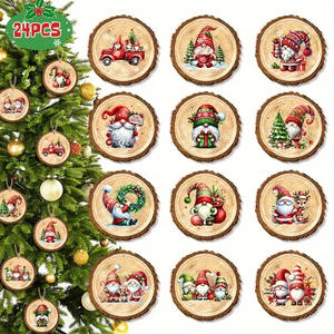 Natale moderno rotondo <span class=keywords><strong>Woodblock</strong></span> nano Set per cortile e festa decorazione in legno ciondolo ornamento - Product Image 2