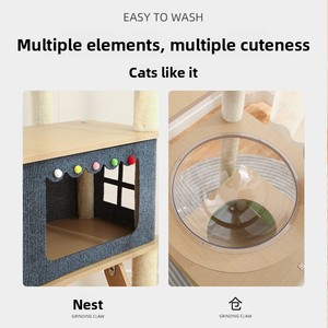 Modern <b>Wooden</b> Cat <b>Tree</b> 4 Levels With Scratching Posts And Enclosed <b>House</b> For Indoor Cats - Product Image 4