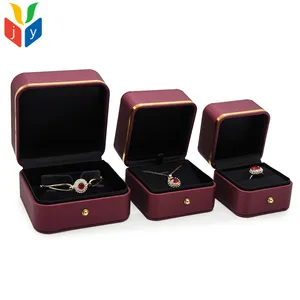 Wholesale Green Brown Gold Pu Leather Pendant Jewelry Boxes Packaging Luxury Bracelet Necklace Ring Box Custom Jewelry Box