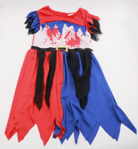 Disfraz de Pirata Sangriento para Niñas, Vestido Desgarrado Rojo y Azul con Estampado de Salpicaduras de Sangre - Product Image 2