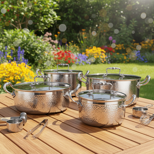 Casserole en acier inoxydable 18/10 martelé avec couvercle, poignées ergonomiques en fonte, compatible induction, sans revêtement, idéale pour la cuisine quotidienne - Product Image 6
