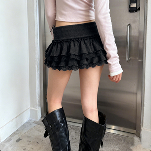 Y2K Lace Ruffle Tiered Mini <b>Skirt</b> Women <b>Low</b> <b>Waist</b> Sweet Spicy Style Slim Fit Short <b>Skirt</b> European Fashion Outfit - Product Image 6