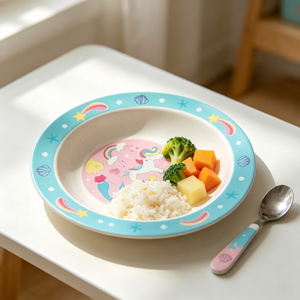 Tazón Infantil de Melamina con Estampado de Sirena y <span class=keywords><strong>Unicornio</strong></span>, Borde Ancho Antideslizante, Tazón de Alimentación para Niños Pequeños, para la Comida Diaria - Product Image 3