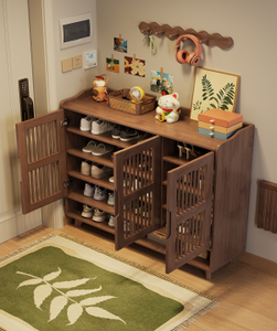 Mueble Zapatero de Madera y Ratán con Cajones, Mueble de Almacenamiento de Zapatos para Entrada del Hogar, Zapatero Independiente para Pasillo - Product Image 2