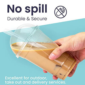 Gobelets en plastique PET transparents personnalisés imprimés UV, jetables, à paroi simple, 16oz 32oz, avec couvercles et pailles, diamètre 90mm, pour café et thé, vente en gros - Product Image 2