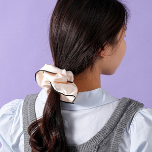 Satin Scrunchies For Women Color <b>Block</b> Trim Hair Accessories Daily Use High Quality Loose Style Round <b>Shape</b> Winter 2025 - Product Image 3