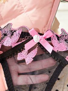 Ensemble de <span class=keywords><strong>lingerie</strong></span> 3 pièces en dentelle noire et rose papillon 2026, léger et respirant, soutien-gorge et culotte, femme <span class=keywords><strong>sexy</strong></span>, romantique, maille intime, taille XL - Product Image 5
