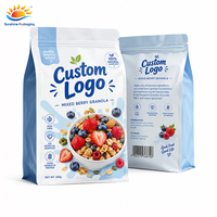 Herbruikbare, opstaande aluminiumfolie zak met platte bodem, van kunststof, voor fruit, havermout, muesli en ontbijtgranen