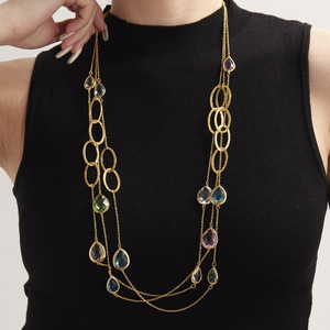 Collar de cadena de eslabones circulares de varias capas con piedra de cristal en forma de gota de agua, chapado en oro de 18 quilates, de acero inoxidable, para mujer - Product Image 1