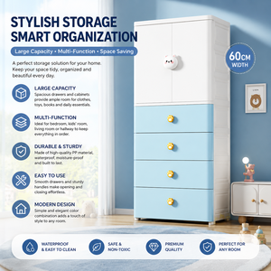 Armoire moderne en plastique pour enfants avec <span class=keywords><strong>2</strong></span> <span class=keywords><strong>portes</strong></span>, 4 tiroirs, étagères multifonctionnelles, organisateur de vêtements, armoire pour chambre d'enfant - Product Image 2
