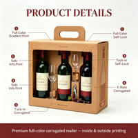 Boîte en carton ondulé personnalisée avec poignée, boîte de présentation avec fenêtre, boîte cadeau, carton pour bouteille de vin, emballage cadeau pour bouteille de vin