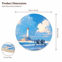 Cadre mural en bois de 8 pouces, scène de phare et de plage, cadre photo rond en bois, décoration murale, accent pour la maison