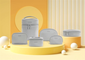 Skin Feeling PU Leather High-grade Gray Waterproof Traveling Makeup Bag Logo Custom Make up Pouch Cosmetic Bags - Product Image 6