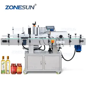 ZONESUN ZS-TB200 yüksek hızlı tam otomatik yapışkanlı şarap vitamini yuvarlak teneke kavanoz şişe etiketleme makinesi