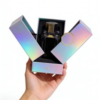 Boîte à cosmétiques et parfums de luxe holographique à double porte, estampage à chaud or, doublure en éponge, carton, faible MOQ, livraison rapide, logo personnalisé