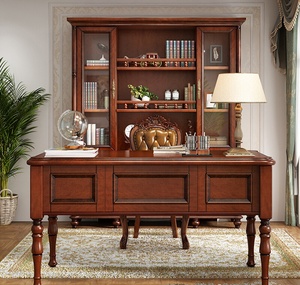 Set per Studio Domestico Scrivania in Legno Massello di Mogano con Sedia Libreria in Stile Americano Mobili Classici Tavolo da Studio e Ufficio - Product Image 3